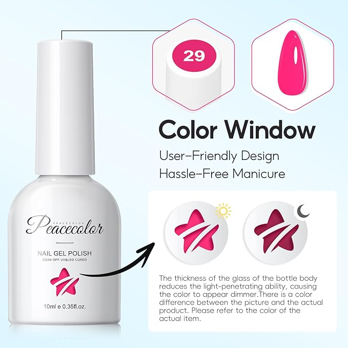 Peacecolor Neon Gel Nail Polish Set, 10ml Fall Gel Polish Bright Hot Pink Orange Yellow Purple Green Blue Vibrant Soak Off U v LED Gel Nail Art Manicure Gifts for Women DIY Salon