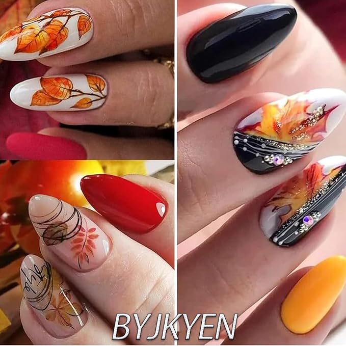 Fall Nail Stickers for Nail Art, Maple Leaf Nail Decals Self-Adhesive Pumpkin Spider Maple Leaves Nail Art Design Sticker Thanksgiving Nail Sticker Acrylic DIY Manicure Decoration for Women 6 Sheets