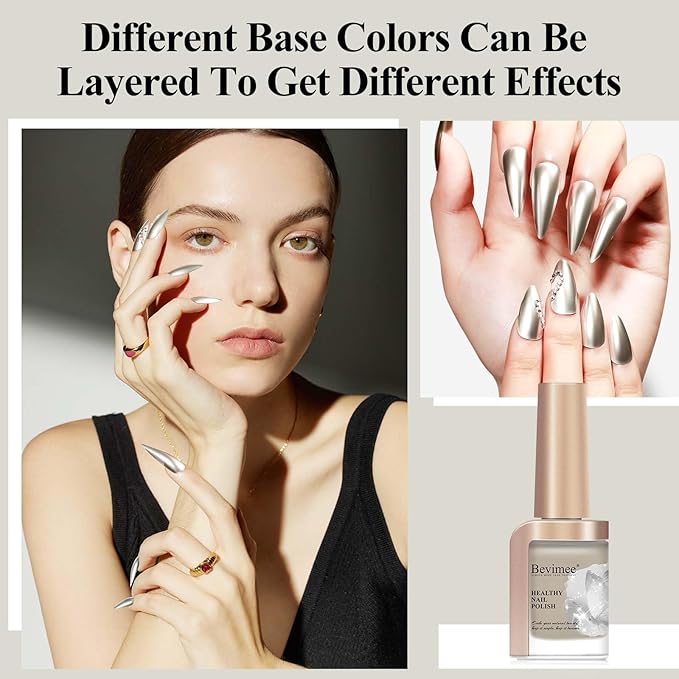 Metallic Chrome Nail Polish Mirror Shine Quick Dry Champagne Gold, Holographic Nail Lacquer Regular Color For Finger Toe Nail French Manicure Art