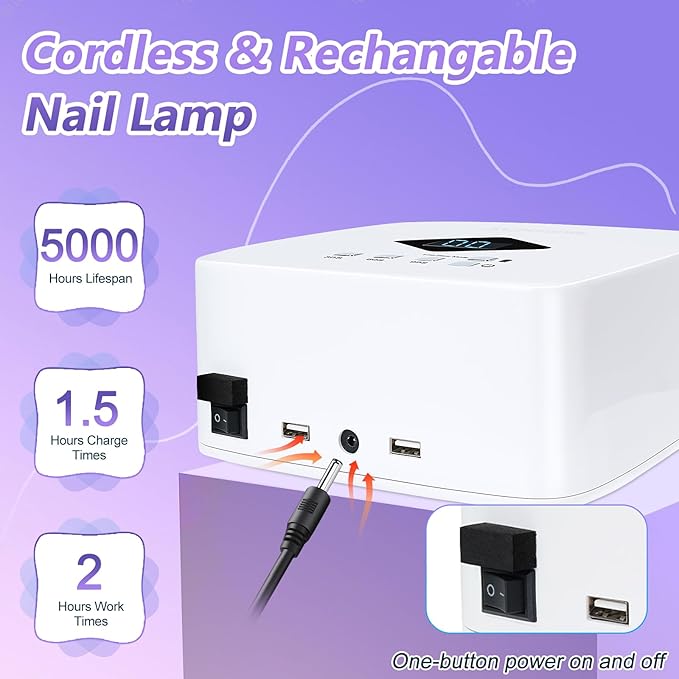 Cordless Rechargeable UV LED Nail Lamp,LKE 86W UV Light for Gel Nails UV Nail Light Nail Dryer with 3Timer Setting Display Auto Sensor Professional Quick Dry Gel Polish
