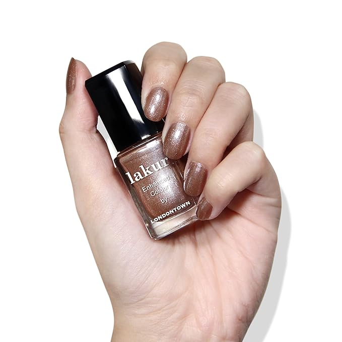 LONDONTOWN lakur Nail Polish - Chip-Resistant, Non-Toxic, Conditions & Hydrates Nails | Glittery Metallic Nude Shimmer, Sugarcane, .40 fl oz