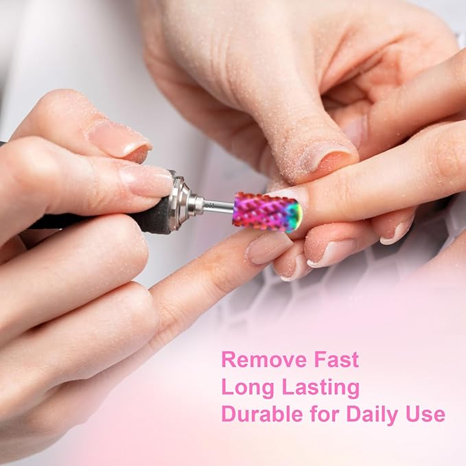 3/32" 2PCS Large Barrel Smooth Round Top Tungsten Carbide Nail Drill Bit Safety Bit for Gel & Acrylic Removal, 2-Way Rotating Efile Tip, Salon Electric File Accessory (4XC Grit, Multicolor)