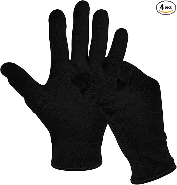 2 Pairs(4Pcs) Cotton Gloves for Eczema and Dry Hands, Moisturizing Gloves, Work Gloves for Men, Women, SPA, Jewelry Inspection (Black, 2 Pairs)