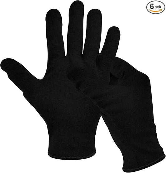 3 Pairs(6Pcs) Cotton Gloves for Eczema and Dry Hands, Moisturizing Gloves, Work Gloves for Men, Women, SPA, Jewelry Inspection (Black, 3 Pairs)