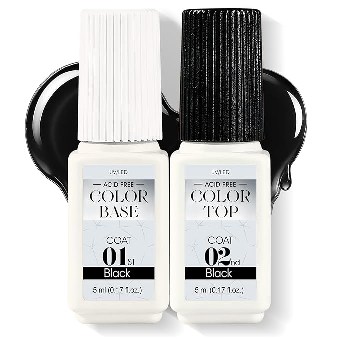Jofay Fashion Black Gel Polish - All-in-One Step Black Nail Polish 10ml Soak Off LED/UV Lamp DIY Salon Manicure at Home Long Lasting Glossy Finish Home Nail Salon Gift for Women & Girls (0.33 Fl Oz)