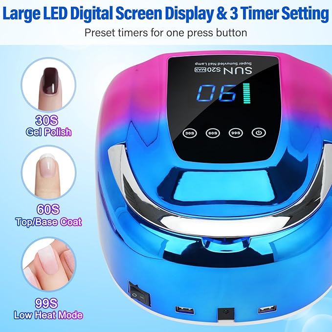 UV LED Nail Lamp Cordless,128W Portable Rechargeable UV Light for Gel Nails, Professional Gel Light Dryer with 3Timers Auto Sensor Nail Machine Curing Lamp for Salon & Home