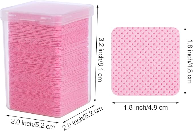 400 Pieces Nail Cotton Pads,1 Pull-Down Pump Dispenser Bottle, Super Absorbent Soft Non-Woven Eyelash Glue Wipes, Nail Polish dehumidifier for Eyelash Extension Products and Nail Oil Bottle (Pink)