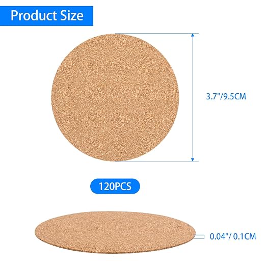 120PCS Self-Adhesive Cork for DIY Coasters, 3.74" Round Backing | Sticky Cork - Image 2