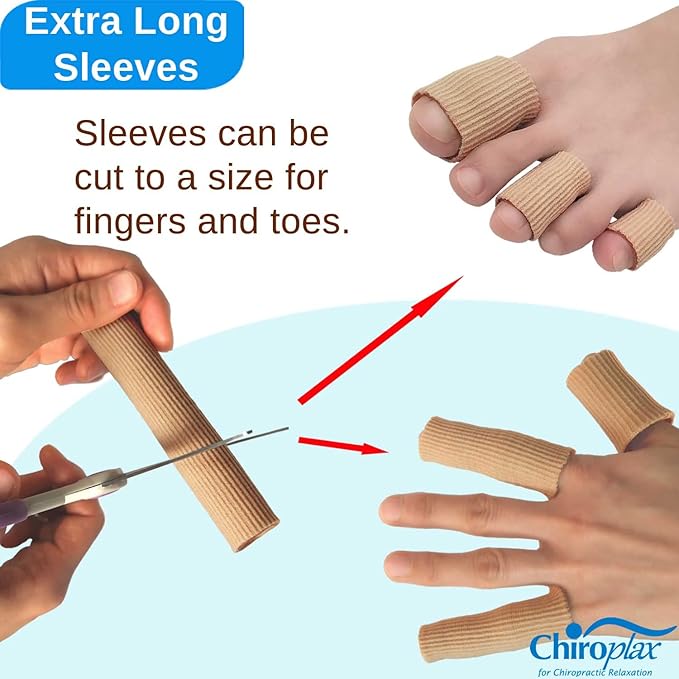 Chiroplax Toe Tubes Sleeves Protectors Cushions Fabric & Gel Lining Separator Tubing Finger, Bunion, Hammer Toe, Callus, Corn, Blister (5 Pack, Size Large)
