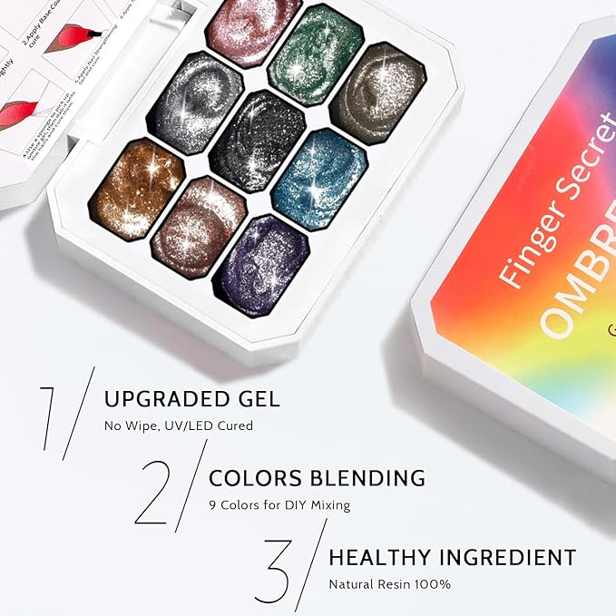 Sponge Pat Paint Nail Gel & Tools Kit, 9 Colors Ombre Nails Gradient Gel Nail Blush Blooming Aura Nails Drawing Stripper Floral Painting Nail Art, No Wipe, UV/LED Curing (9 Colors Set J)