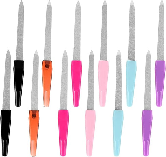 12 Pack Multicolor Metal Nail Files Set - Durable Fingernail Shaping & Smoothing Tools