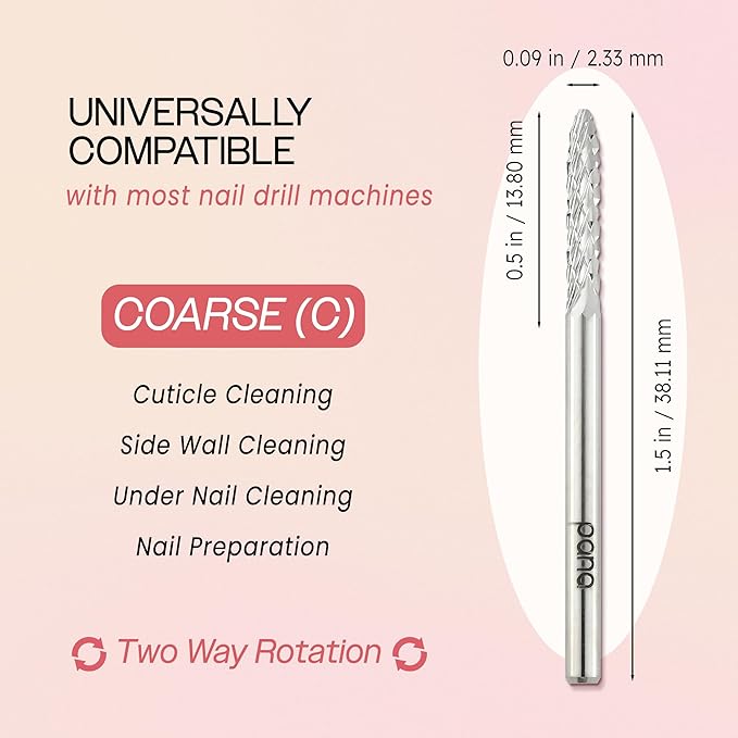 PANA 3/32" Cuticle Clean Nail Carbide Bit for Professional, Nail Salon, Nail Trimmer, Under Nail Cleaner, Electric Drill Machine, Manicure Tools (Silver-UNC, Coarse)