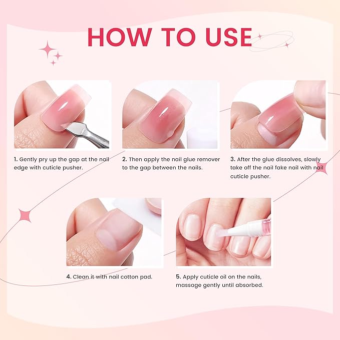 Spray Nail Glue Remover & Cuticle Oil Pen Set Press on Nail Remover Glue off Remove Nail Care Nails Art Tools with Nail Polish Remover Pads (set1)