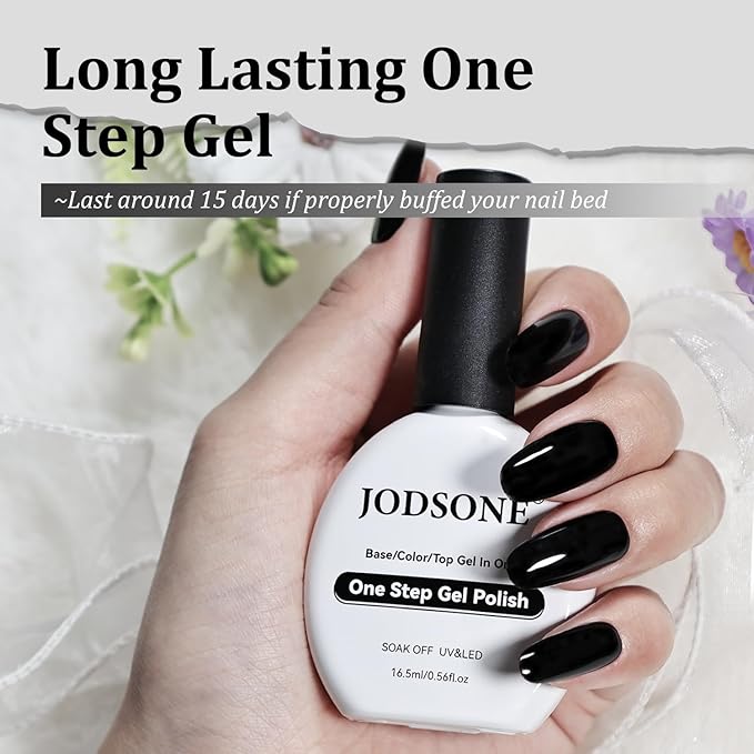 JODSONE Black Gel Polish Top Base Coat,16.5ml 3-in-1 One Step Gel Polish,Base Color Top Gel in One, Save Time,Long Lasting