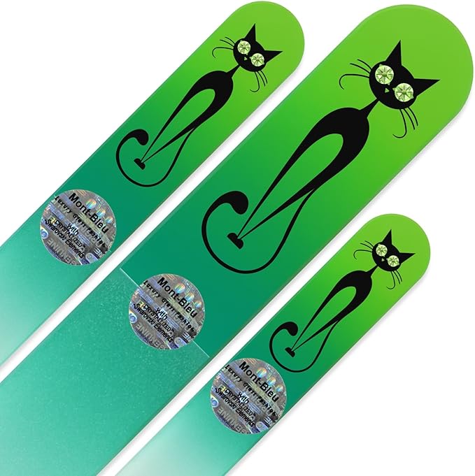 Mont Bleu Set of 3 Cats Crystal Nail Files hand decorated with crystals from Swarovski - Handmade - Czech Tempered Glass - Lifetime Guaranty - Excellent Nail Filing Tools - Premium Glass Nail File