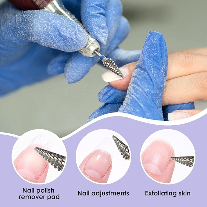 3/32" 5 in 1 Professional Carbide Nail Drill Bits Sets, 2 Pack Tungsten Safety Drill Bits Tech, Cuticle Bit Fast Remove for Manicurist Nail Salon Manicure Pedicure Gel Polishing (Pointed Head)