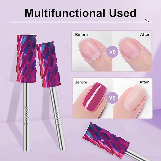 3/32" Small 5.35MM Barrel Bit Tungsten Carbide Nail Drill Bit Safety Bit for Gel & Acrylic Removal, Right Way Rotating Efile Tip, Salon Electric File Accessory (5XC Girt, Purple)