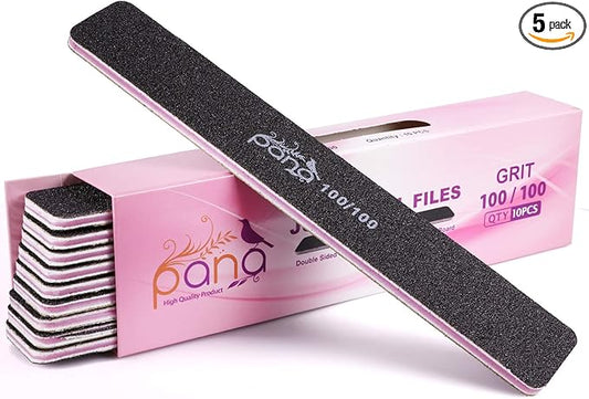 PANA Jumbo Double-Sided Emery Nail File for Manicure, Pedicure, Natural, and Acrylic Nails - Black (Grit 100/100) - 50 Piece Pack