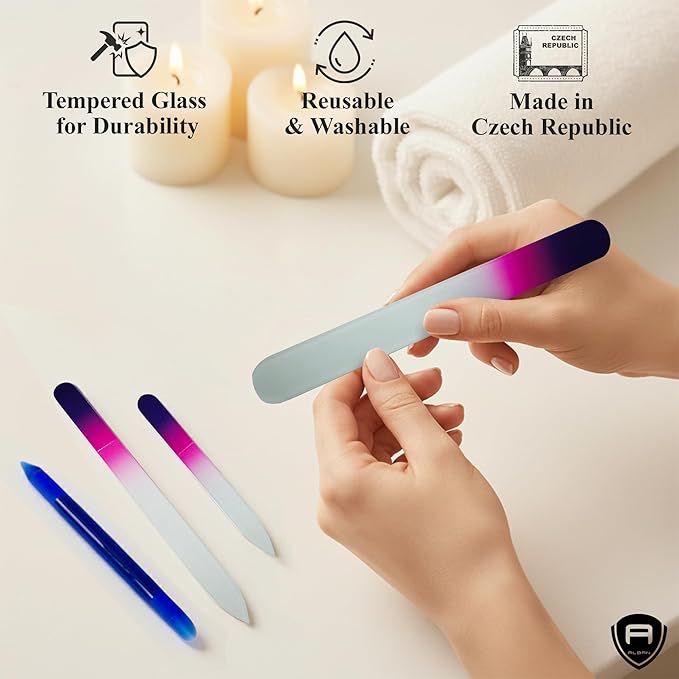 Alban Czech Glass Nail File Parent (Purple & Pink & Royal Manicure, 5, Count, 180/240 Grit)