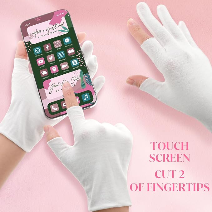 3Pair Touchscreen Cotton Gloves for Eczema and Dry Hands - Moisturizing Gloves SPA Overnight, Washable Lotion Hand Spa Treatment Gloves Repair Rough Cracked Dry Chapped Hands Skin for Women