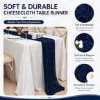 2 Pack Navy Blue Cheesecloth Table Runner 17x108 Inch Boho Rustic Semi Sheer - Image 4