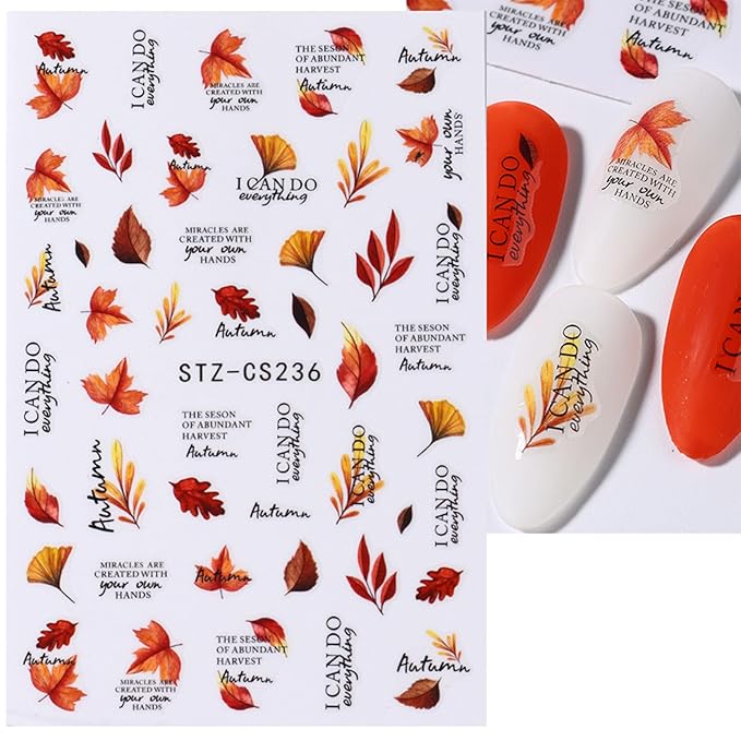 JMEOWIO 9 Sheets Fall Nail Art Stickers Decals Self-Adhesive Autumn Pumpkin Maple Leaf Nail Supplies Nail Art Design Decoration Accessories