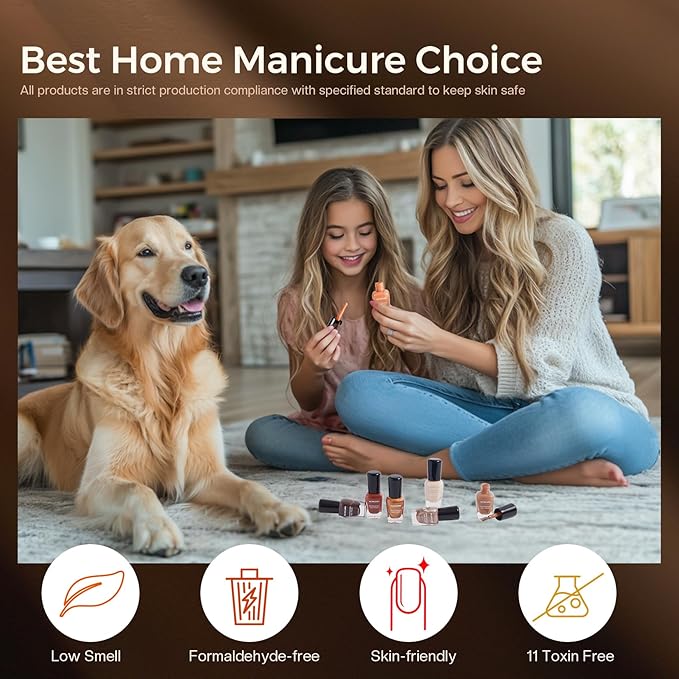 Morovan Fall Nail Polish Set: Dark Brown Burnt Orange Chocolate Mocha Mousse Coffee 2025 Fingernail Polish Kit Glitter Autumn Winter Tan Nude Air Quick Dry Regular Home DIY Manicurist Women Girls Gift