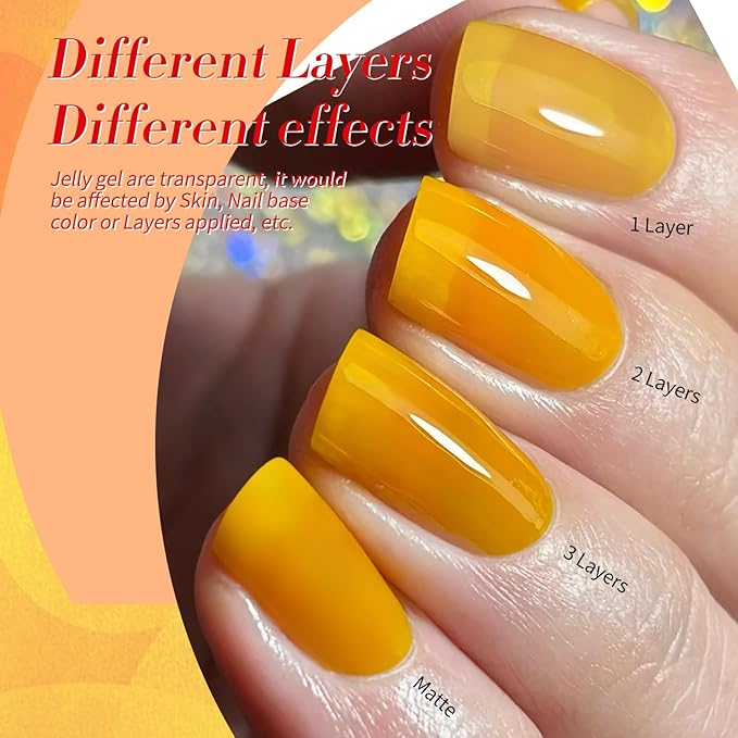 Born Pretty Neon Jelly Gel Polish Halloween Gel Nail Polish,Blood Wine Red Burgundy Brown Blue Purple Green Translucent,Soak Off U v LED Light Cure Nail Art Kit for Salon Manicure and DIY at Home