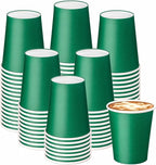75 Pack 8 oz Disposable Coffee Cups, Paper Coffee Cups-Green | Paper Hot Cups by BALDCC