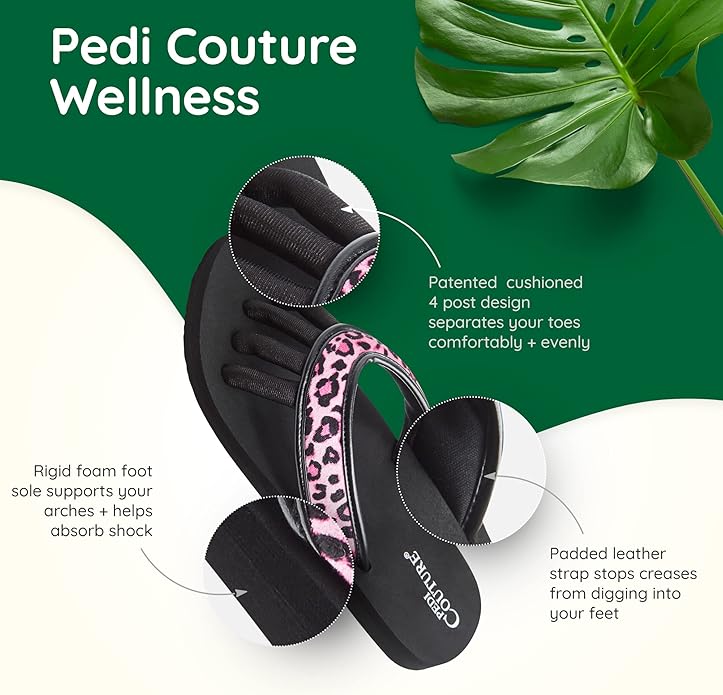 Pedi Couture Pedicure Sandals with Built In Toe Separators for Women - Comfortable Spa Style Flip Flops for Home, Salon, Yoga & Gym Use