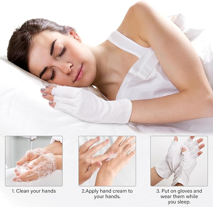 Fingerless Cotton Gloves, 4 Pairs White Cotton Gloves for Dry Hands Sleeping, One Size Fits Most, Moisturizing, Eczema Gloves