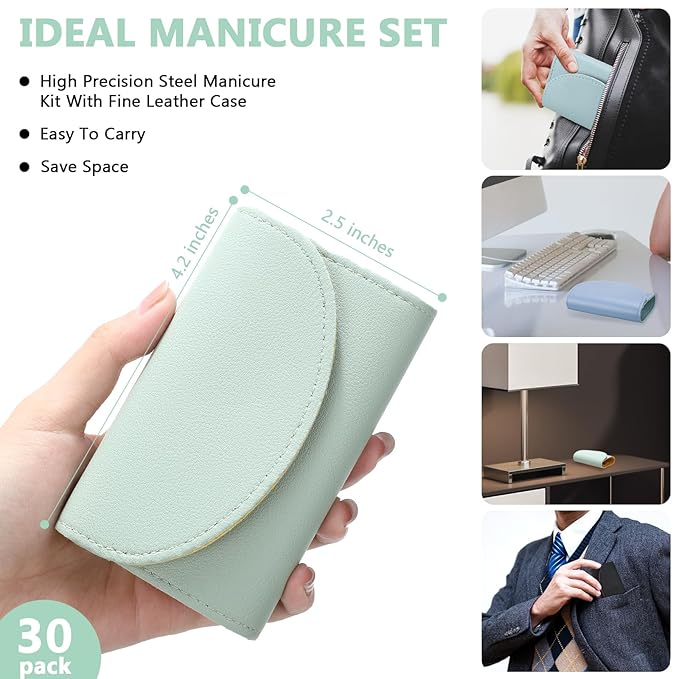 30 Set Manicure Kit Bulk Nail Clippers 7 in 1 Mini Nail Clippers Stainless Steel Professional Care Pedicure with Travel Bag Grooming Kit for Christmas Women Men Home(Bright Color,Classic)