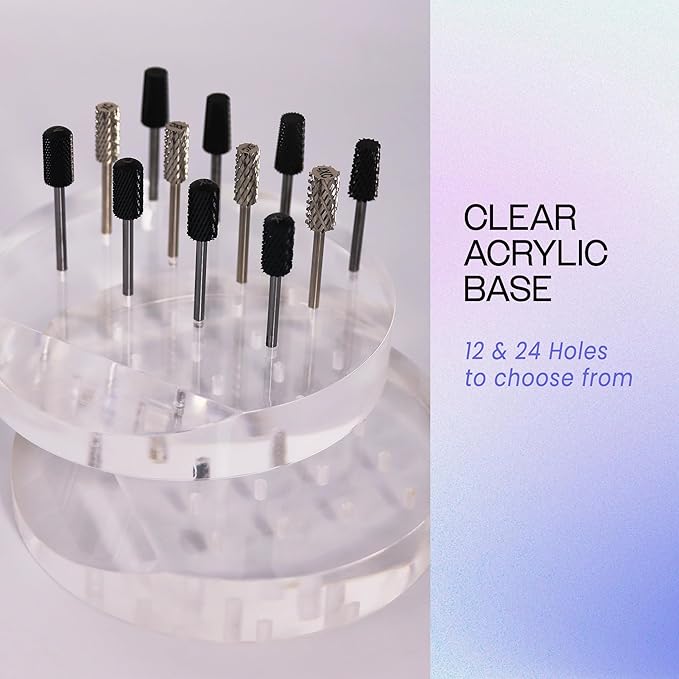 PANA Round Transparent Acrylic Nail Drill Bit Holder Display Organizer Stand - Carbide Bit Storage Mount For Manicure Tools Nail Salon - 24 Holes Clear (Drill Bits Not Included)