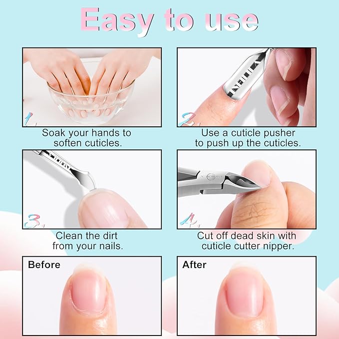 NXJ INFILILA Cuticle Remover Kit 4Pcs, Cuticle Remover Cuticle Trimmer Set Cuticle Pusher Nail Scraper Professional Pedicure Manicure Nail Tools Gift for Women Nail Tech Supplies