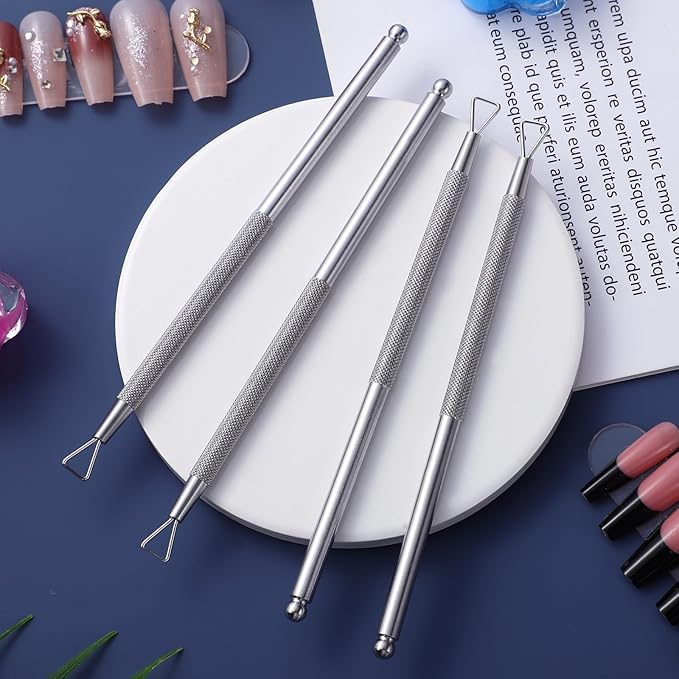 Uonlytech 4 Pcs Nail Polish Scraper and Gel Polish Remover Tool Set Stainless Steel Armor Removal Planer with Triangular Cuticle Pushers for Precise Nail Cleaning