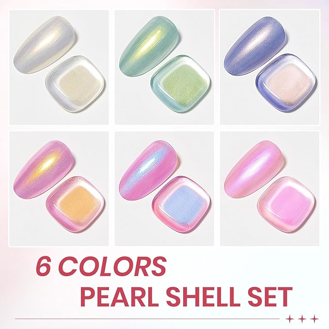 Pearl Nail Polish Set Non Gel, Quick Dry Mermaid Shell Nail Polish Air Fast Drying Manicure DIY Salon Gift(White Pink Blue Green Colors)