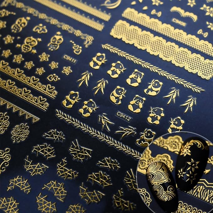 30 Sheets Gold Nail Art Stickers 3D Self-Adhesive Gold Lace Cat Flower Star Moon Heart Nail Decals 3D Gold Retro Hollow Nail Stickers Nail Art Design for Women DIY Acrylic Nails Decoration