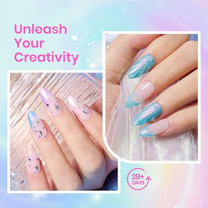 Beetles Pearl Gel Polish, 6 Colors Shimmer Glitter Nail Polish Pink Purple Orange Mermaid Nail Drawing Nail Gel Dreamy Carousel Soak Off Uv Swirl Shell Thread Effect DIY Manicure Gift for Women