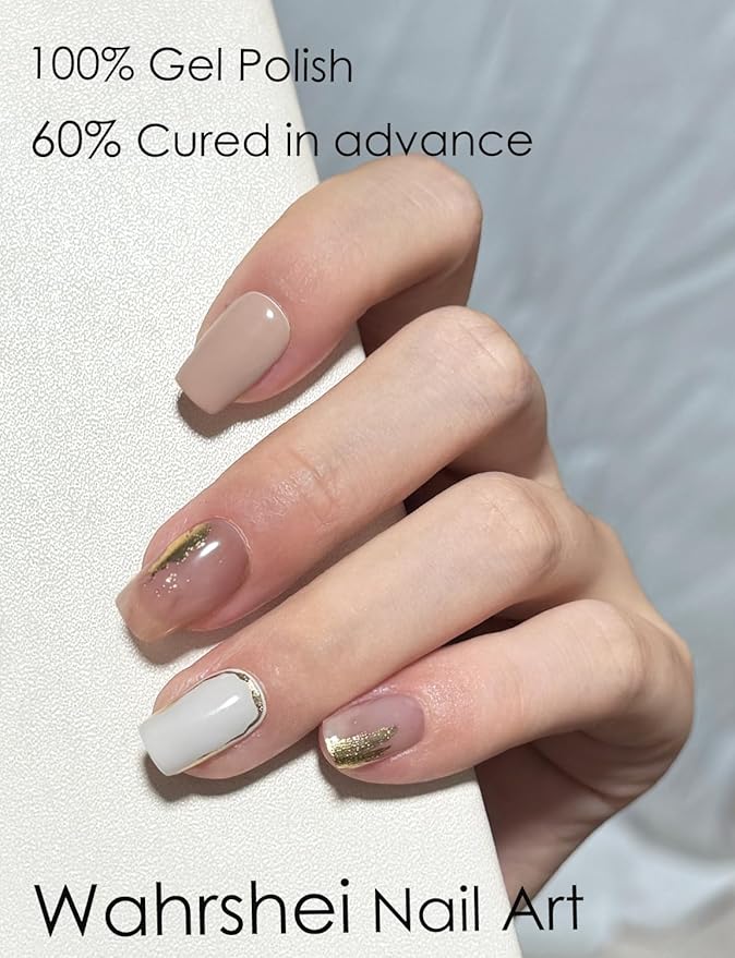 Semi Cured Gel Nail Strips, Brown Marble 20pcs Adhesive UV Sticker, Wraps for Home Manicure DIY