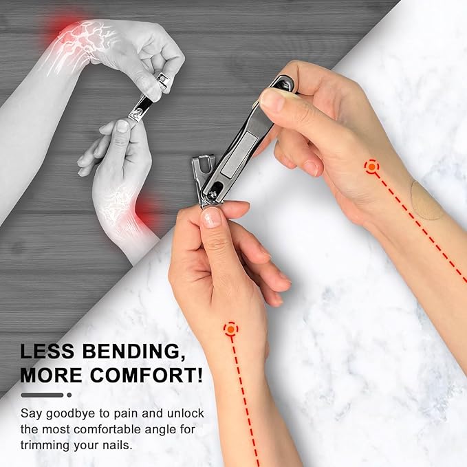 Toe Nail Clippers for Seniors, 360° Rotating Long Handle Fingernail Clipper Ergonomic Nail Cutter for Men Women Premium Steel Nail Trimmer with Glass Nail File for Thick Toenails (Black)