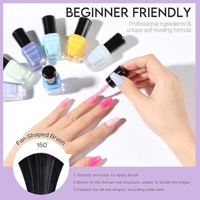 Morovan Pastel Nail Polish Set: Macaron Air Dry 15 Bright Colors 0.27oz Spring Summer Regular Fingernail Polish Kit