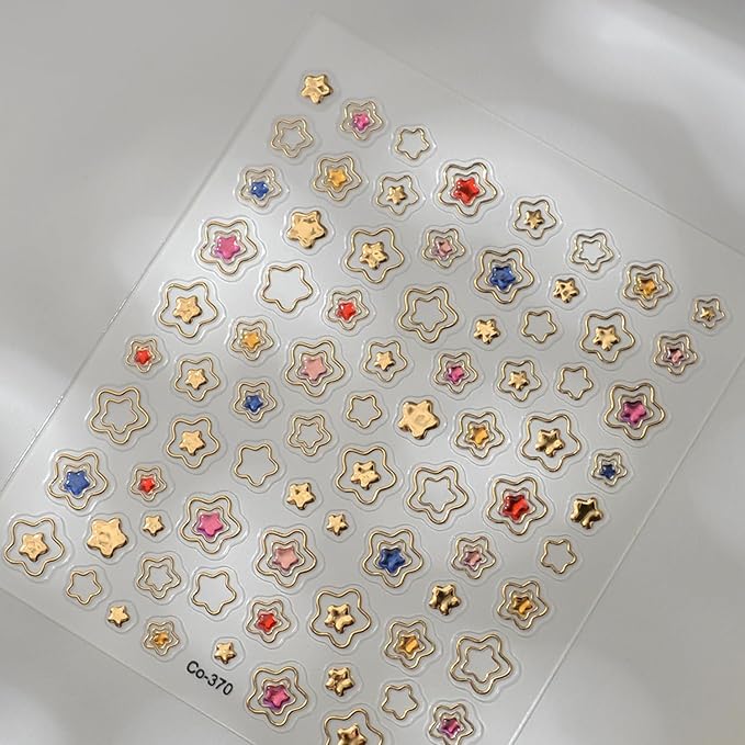 Metallic Five-Pointed Star Nail Art Stickers, Gold Hollow Love Star Nail Stickers Pentagram Self Adhesive Nail Art Supplies Cute Stars Nail Sticker for Women DIY Manicure Decoration Accessories