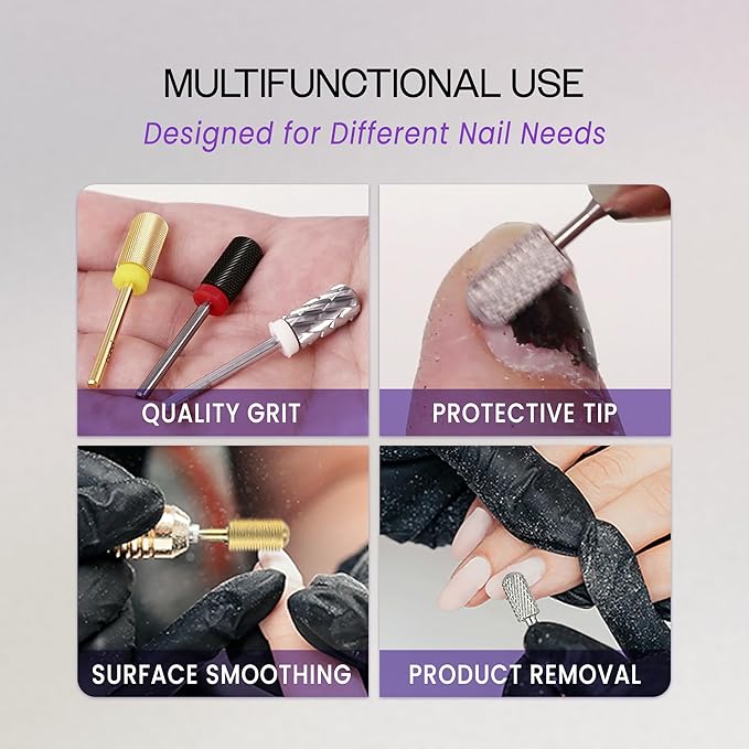 PANA 3/32" Large Smooth Round Top Safety Carbide Nail Drill Bit for Gel Polish & Acrylic Removal Nail Salon Manicure Pedicure Electric File Tools (Large Barrel - Gold, Fine)