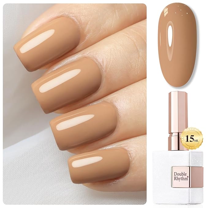 Double Rhythm Gel Polish 15ML Jelly Sheer Pastel Light Milky Color Pearl White Bottle 1 PC 0.5 OZ Full Size Nail Art Salon at Home (Deep Nude-D1441)