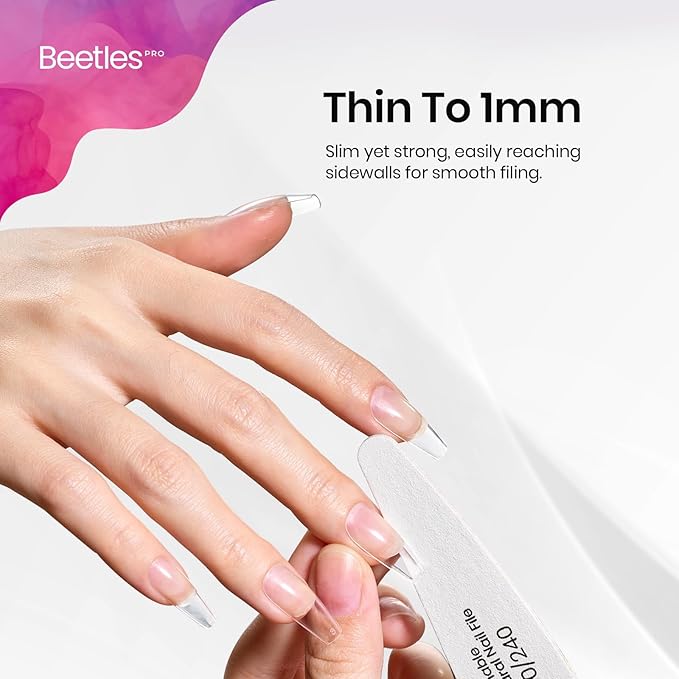 Beetles Pro 10-Pcs Nail File – Professional 180/240 Grit Washable Natural Nail File Double Sided Wood Board Nails Files for Acrylic, Gel & Natural Nails – Salon Quality Manicure Tool