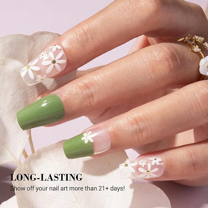 MelodySusie Semi Cured Gel Nail Strips, 20 PCS Gel Nail Stickers, UV Light Required, Durable and Salon Quality (Spring Flower)