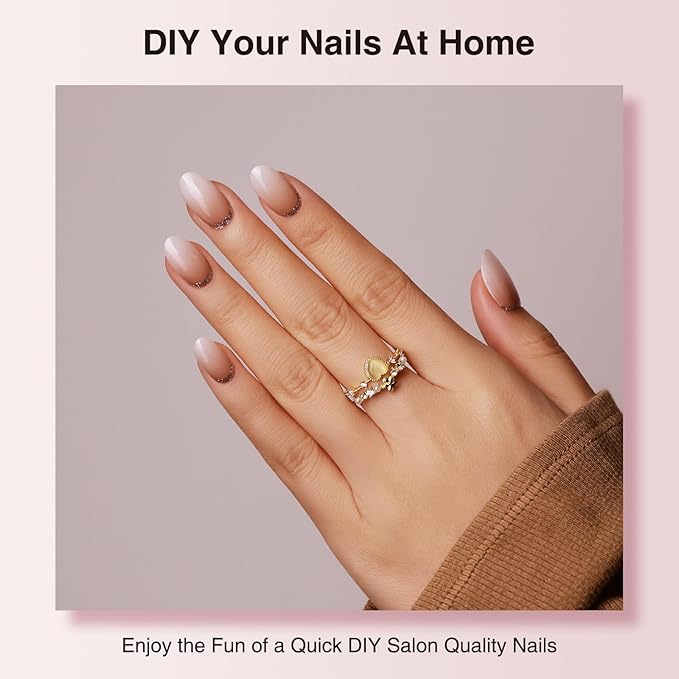 Semi Cured Gel Nail Strips, 20 PCS Gel Nail Stickers Work with UV Light, Salon Quality & Easy to Use - Shiny Nude