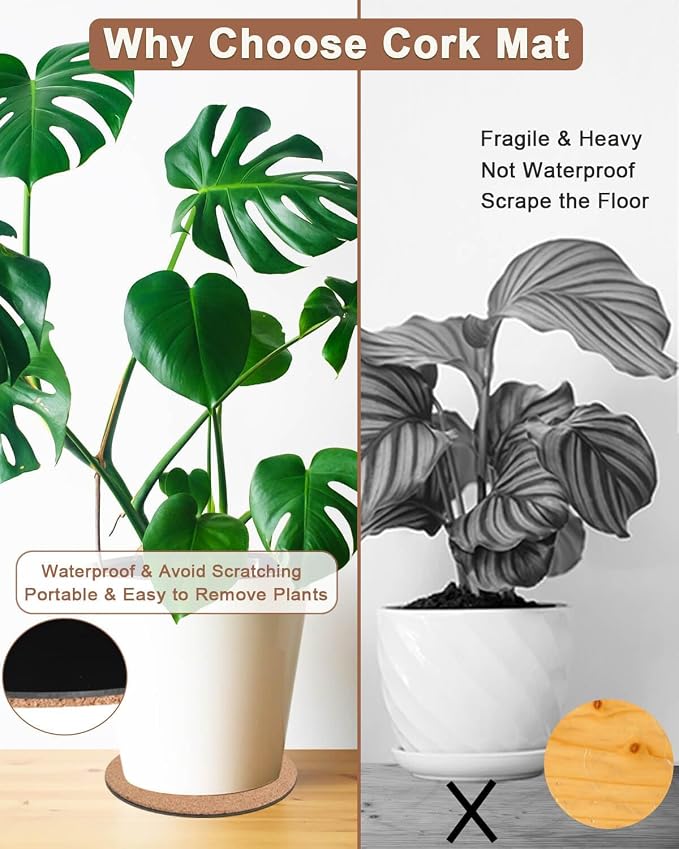 8 Inch Cork Plant Coasters, 3 Pack Round Plant Mats - Image 5
