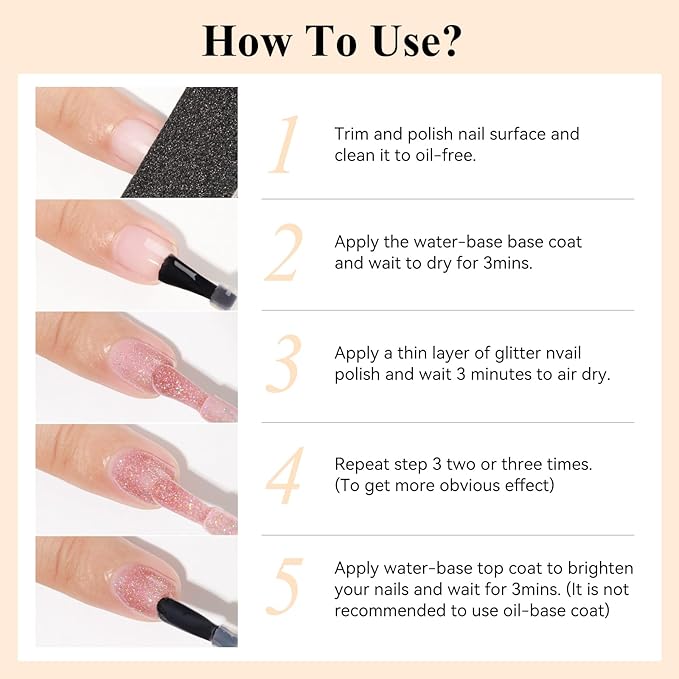 Glitter Nail Polish Quick Dry 12ML Shimmer Holographic Reflective Nail Polish Air Fast Drying Iridescent nail polish Light Brown Varnish Nail Lacquer Nail Art for Beginner-1PC