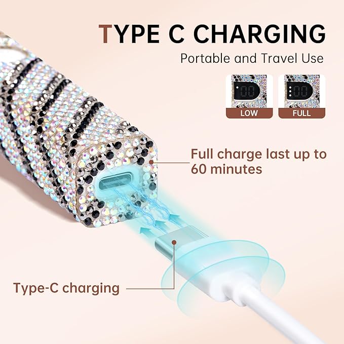 Handheld UV Light for Gel Nails,Mini LED Cordless Nail Lamp for Gel Nail Polish,Portable Flash Cure Lamp,Rechargeable USB Nail Dryer with LCD Display Fast Curing (Zebra Diamond)